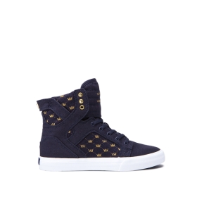 Supra SKYTOP Høye Sneakers Barn Marineblå/Gull/Hvite | NO-80842